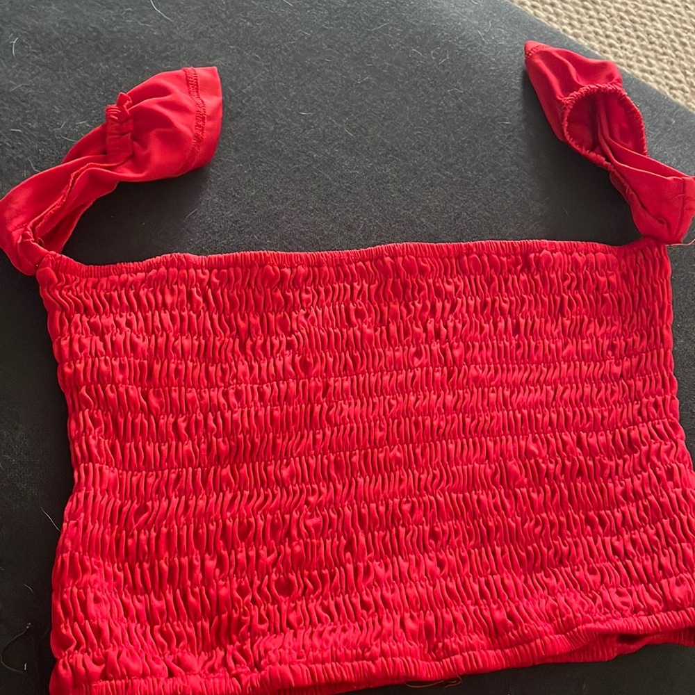 Red off the shoulder tube top